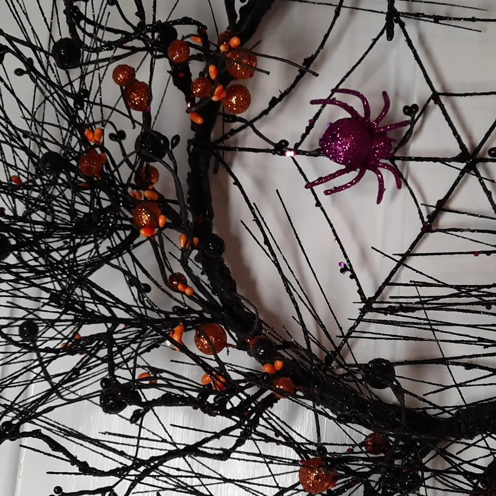 Wreath Glitter Spider Web Halloween Door Wall Decor Spiders Whimsical Fun